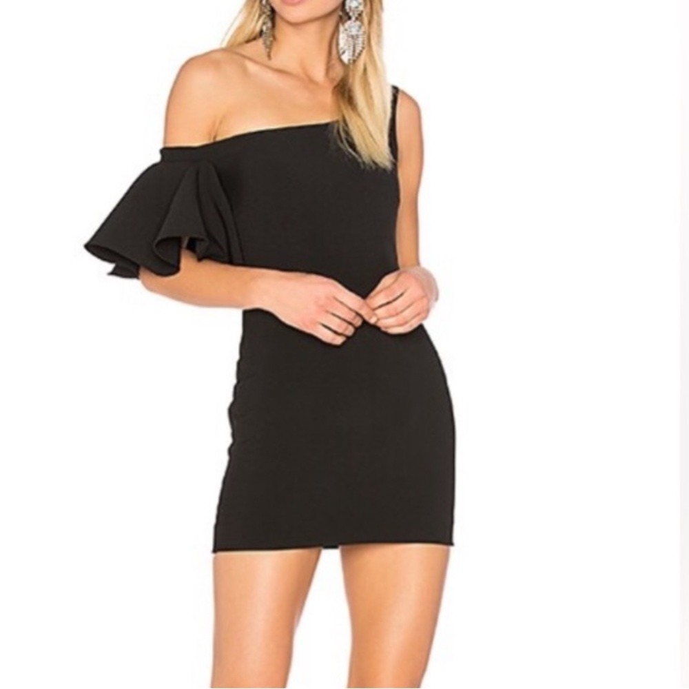 Saloni Greta Short Dress in Black Size 12 Asymmetrical Neckline